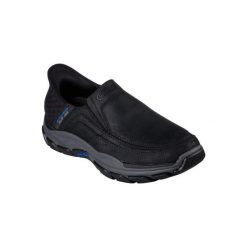 Buty sportowe Sneakersy męskie, Skechers Respected - Elgin Slip-ins. Czarne buty sportowe męskie Skechers, ze skóry, bez zapięcia, trekkingowe. Za 399.99 zł.