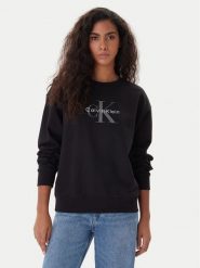 Calvin Klein Jeans Bluza Monologo LV047B234G Czarny Regular Fit. Czarne bluzy damskie Calvin Klein Jeans, xl, bez wzorów, z bawełny, bez kaptura. Za 389.99 zł.