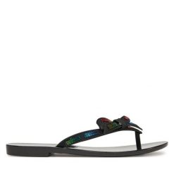 Japonki Melissa. Czarne klapki damskie Melissa, bez wzorów, bez obcasa. Za 199.99 zł.