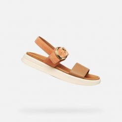 Sandały GEOX D XAND 2S Pomarańczowy. Brązowe sandały damskie Geox, bez wzorów, ze skóry, bez obcasa, bez zapięcia. Za 422.99 zł.