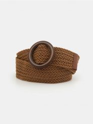 Pasek z klamrą z domieszką wiskozy - brązowy. Brązowe paski damskie Sinsay, bez wzorów, z wiskozy. Za 29.99 zł.