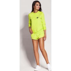 Limonkowa Krótkie Dresowe Szorty ze Srebrnymi Wypustkami. Żółte bluzy damskie Molly.pl, na lato, z dresówki. Za 129.90 zł.