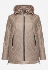 Ciemnobeżowa Przejściowa Pikowana Kurtka z Odpinanym Kapturem Nevistta. Brązowe kurtki damskie Born2be, plus size, bez wzorów, z jeansu. Za 149.99 zł.