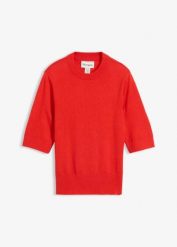 Sweter z domieszką jedwabiu. Czerwone swetry damskie bonprix, bez wzorów, z bawełny, klasyczne, bez kołnierzyka, bez ramiączek, bez kaptura. Za 134.99 zł.