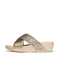 Damskie sandały na koturnie FitFlop Lulu Crystal-Mix. Szare klapki damskie FIT FLOP, bez wzorów, bez obcasa, na koturnie, bez zapięcia. Za 525.00 zł.