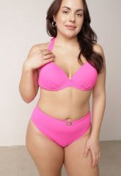Fuksjowe Bikini z Wiązanym Biustonoszem i Figami Kąpielowymi z Wysokim Stanem Kalisea. Czerwone bikini damskie Born2be, plus size, bez wzorów, plus size. Za 89.99 zł.