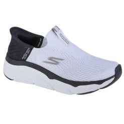Buty do biegania damskie, Slip-Ins Max Cushioning - Smooth. Białe obuwie sportowe damskie Skechers, bez wzorów, sportowe, bez zapięcia. Za 259.99 zł.