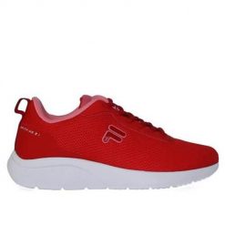 Buty do chodzenia damskie Fila Spitfire. Czerwone obuwie sportowe damskie Fila, z aplikacjami, z jeansu, trekkingowe. Za 149.00 zł.