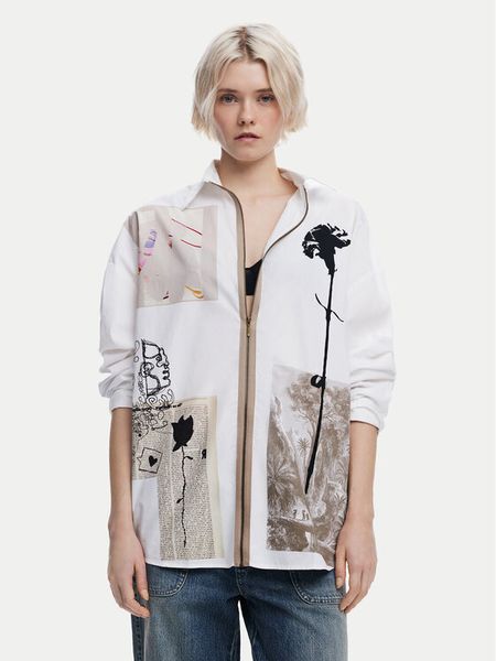 Desigual Koszula Recortes 25SWCW23 Biały Relaxed Fit. Białe bluzki damskie Desigual, l, bez wzorów, z bawełny, bez kołnierzyka, bez ramiączek. Za 229.99 zł.