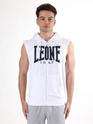 Leone Basic męska bluza z kapturem i bez rękawów zapinana na zamek. Białe bluzy sportowe męskie LEONE 1947 APPAREL, m, bez wzorów, z kapturem, na fitness i siłownię. Za 126.26 zł.
