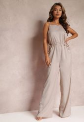 Beżowy Długi Kombinezon ze Ściągaczem z Boku Notasia. Brązowe sukienki damskie Renee, m, bez wzorów, eleganckie, bez kołnierzyka, bez ramiączek, maxi. Za 99.99 zł.