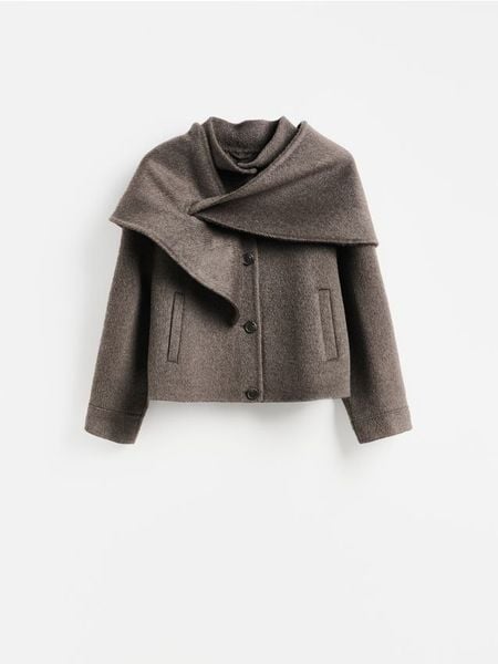 Kurtka z wełną - brązowy. Brązowe kurtki damskie Reserved, l, bez wzorów, z tkaniny, bez kaptura. Za 399.99 zł.
