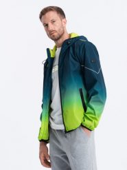 Sportowa kurtka męska ombre z odblaskami i polarową podszewką – turkusowo-limonkowa V1 OM-JANP-0105 - XXL. Niebieskie kurtki męskie Ombre Clothing, l, bez wzorów, z materiału, sportowe, bez kaptura. Za 179.99 zł.