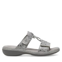 Klapki Rieker. Szare klapki damskie Rieker, bez wzorów, bez obcasa. Za 289.99 zł.