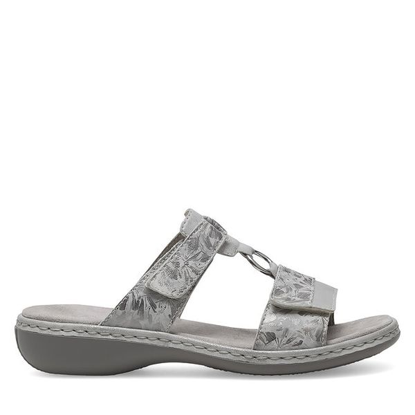 Klapki Rieker. Szare klapki damskie Rieker, bez wzorów, bez obcasa. Za 289.99 zł.