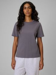 4F T-shirt regular gładki damski - szary L. Szare t-shirty damskie 4f, l, bez wzorów, z materiału, bez kołnierzyka. Za 79.99 zł.