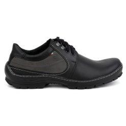 Olivier Buty męskie skórzane casual sznurowane 307GT czarne. Czarne półbuty na co dzień męskie z gumy, casualowe, bez zapięcia. Za 319.69 zł.
