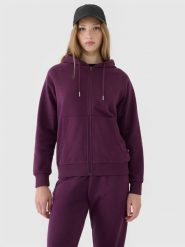 4F Bluza dresowa rozpinana z kapturem damska - fioletowa XL. Fioletowe bluzy damskie 4f, xl, bez wzorów, z bawełny, sportowe, bez kołnierzyka, bez ramiączek, z kapturem. W wyprzedaży za 89.99 zł.
