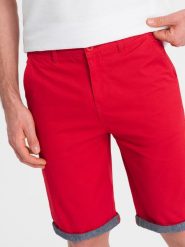 Ombre Męskie szorty chinosy z kontrastowym podwinięciem czerwone V1 W421 XXL. Czerwone spodnie materiałowe męskie Ombre, m, bez wzorów. Za 49.99 zł.