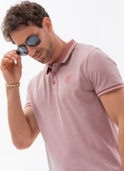 Ombre Melanżowa koszulka męska polo z kontrastowym kołnierzykiem - różowa V2 S1618 XXL. Czerwone koszulki polo męskie Ombre, m, bez wzorów, bez ramiączek. Za 89.99 zł.
