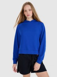 4F Bluza dresowa nierozpinana z kapturem damska - niebieska S. Niebieskie bluzy damskie 4f, s, bez wzorów, z bawełny, z kapturem. W wyprzedaży za 99.99 zł.