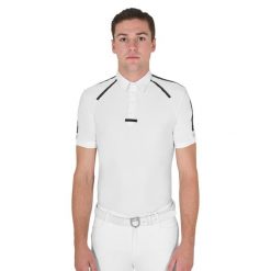 Koszulka jeździecka z guzikami Equestro. Białe koszulki polo męskie EQUESTRO, na lato, l, bez wzorów, z bawełny, eleganckie, bez ramiączek. Za 203.90 zł.