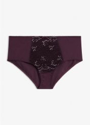 Figi modelujące z delikatną koronką. Fioletowe bielizna wyszczuplająca bonprix, z koronki. Za 49.99 zł.