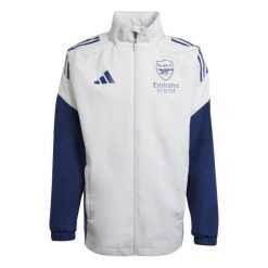 Kurtka dresowa zewnętrzna Arsenal 2025/26. Szare kurtki męskie Adidas, bez wzorów, z dresówki, sportowe, bez kaptura. W wyprzedaży za 361.50 zł.