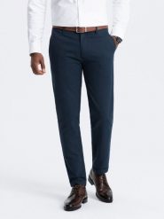 Spodnie klasyczne męskie chino z delikatną teksturą - granatowe V3 OM-PACP-0188 - XL. Niebieskie spodnie materiałowe męskie Ombre Clothing, l, bez wzorów, z bawełny, klasyczne. W wyprzedaży za 159.99 zł.