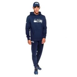Bluza z kapturem Seahawks NFL. Niebieskie bluzy męskie New Era, m, bez wzorów, z bawełny, z kapturem. Za 273.40 zł.