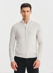 PAKO LORENTE - Jasnoszary rozpinany sweter z kieszeniami. Kardigany męskie Pako Lorente, m, bez wzorów, z bawełny. Za 199.99 zł.