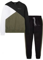 Dres sportowy (2 części). Czarne bluzy męskie bonprix, l, bez wzorów, z dresówki, bez kaptura. Za 189.99 zł.