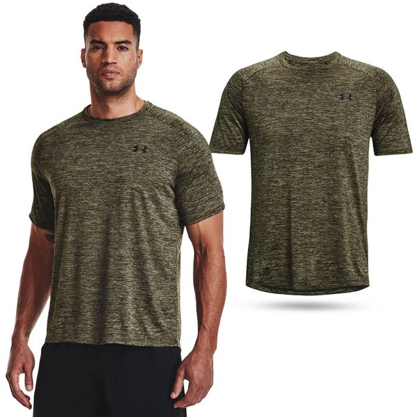 Koszulka fitness męska Under Armour UA Tech. Zielone koszulki sportowe męskie Under Armour, m, bez wzorów, bez kołnierzyka, bez ramiączek, na fitness i siłownię. Za 79.99 zł.