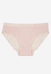 Jasnoróżowe Bawełniane Majtki Figi z Prążkowanej Tkaniny z Koronką Erqelia. Czerwone figi damskie Renee, l, bez wzorów, z bawełny. Za 7.99 zł.