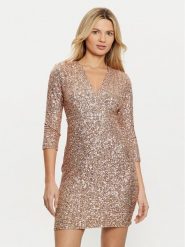 Rinascimento Sukienka koktajlowa CFC0121759003 Złoty Regular Fit. Żółte sukienki damskie Rinascimento, xs, bez wzorów, z syntetyku, wizytowe, bez kołnierzyka, bez ramiączek. Za 379.99 zł.