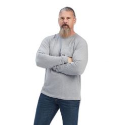 Koszulka z długim rękawem Ariat Rebar Cotton Strong. Szare bluzki z długim rękawem męskie Ariat, m, bez wzorów, z bawełny, bez kołnierzyka. Za 215.00 zł.