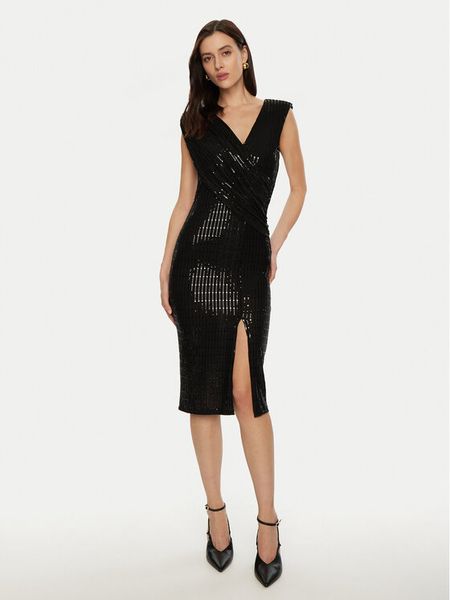 Rinascimento Sukienka koktajlowa CFC0019757002 Czarny Slim Fit. Czarne sukienki damskie Rinascimento, s, bez wzorów, z syntetyku, wizytowe, bez kołnierzyka, bez ramiączek. Za 319.99 zł.