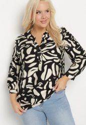 Czarna Koszula z Wiskozą Zdobiona Geometrycznym Wzorem Melivis. Czarne bluzki damskie Born2be, plus size, z aplikacjami, z jeansu, eleganckie, bez kołnierzyka, plus size, bez ramiączek. Za 69.99 zł.