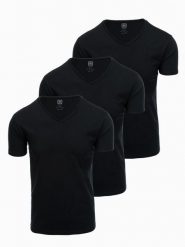 Zestaw bawełnianych męskich t-shirtów V-neck BASIC – 3x czarny V9 - Rozmiar: L. Czarne t-shirty męskie Ombre Clothing, l, bez wzorów, z bawełny, bez kołnierzyka. Za 149.99 zł.