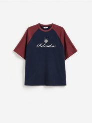 T-shirt relaxed z nadrukiem - granatowy. Niebieskie t-shirty męskie Reserved, l, bez wzorów, z bawełny, bez kołnierzyka. Za 69.99 zł.