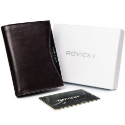 Portfel męski brązowy z czarną wstawką Rovicky 1541-03-BOR-1300 BRO. Brązowe portfele męskie ROVICKY, bez wzorów, ze skóry. Za 71.99 zł.