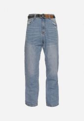 Niebieskie Jeansy Regular Bawełniane z Materiałowym Paskiem Hisperwa. Niebieskie jeansy męskie Born2be. Za 129.99 zł.