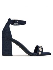 DeeZee Sandały F5207-2 Granatowy. Niebieskie sandały damskie DeeZee, bez wzorów, z materiału, bez obcasa, na słupku, bez zapięcia. Za 129.99 zł.