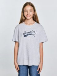 Koszulka dziewczęca oversize z nadrukiem szara Emillia 901. Szare t-shirty i topy dla dziewczynek Big Star, bez wzorów, z bawełny, bez ramiączek. W wyprzedaży za 49.99 zł.