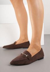 Brązowe Mokasyny Vices z Noskiem w Szpic i Metaliczną Aplikacją Rilemise. Brązowe mokasyny damskie Born2be, biznesowe. Za 64.99 zł.