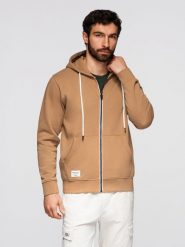 Bluza bawełniana męska dresowa BASIC rozpinana z kapturem - brązowa V2 - Rozmiar: L. Brązowe bluzy męskie Ombre Clothing, l, z aplikacjami, z bawełny, z kapturem. W wyprzedaży za 118.99 zł.