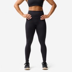 Legginsy fitness damskie Domyos. Czarne legginsy damskie DOMYOS, l, bez wzorów, z elastanu. Za 129.99 zł.