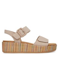 Sandały Remonte. Brązowe sandały damskie Remonte, bez wzorów, bez obcasa, na koturnie, bez zapięcia. Za 379.99 zł.