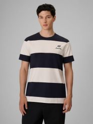 4F T-shirt regular z nadrukiem męski - granatowy L. Niebieskie t-shirty męskie 4f, l, bez wzorów, z bawełny, klasyczne, bez kołnierzyka. Za 89.99 zł.