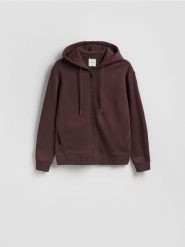 Rozpinana bluza z kapturem - ciemnobrązowy. Brązowe bluzy męskie Reserved, l, bez wzorów, z bawełny, z kapturem. Za 139.99 zł.